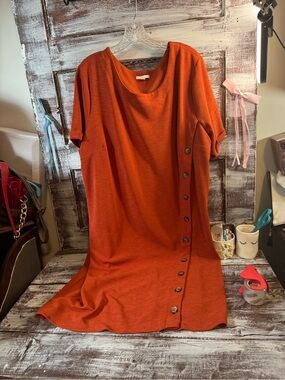 Women's Button-Side Orange Casual Dress